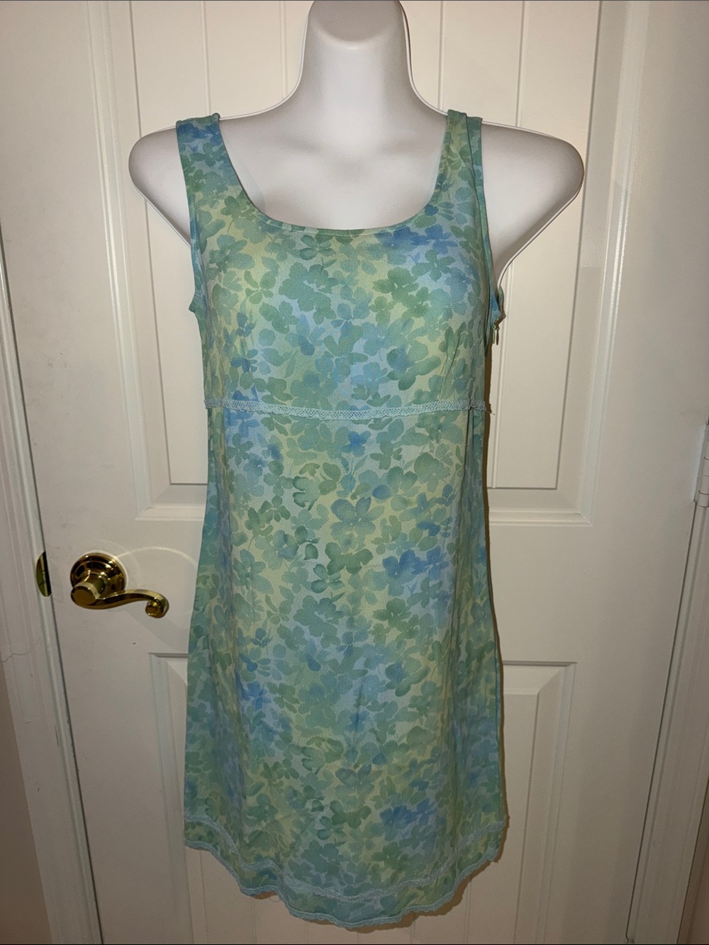 LOFT Green and Blue Floral Scoop-Neck Sleeveless Mini Dress